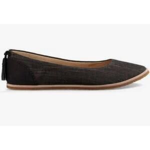 UGG Nubuck Suede Mesa Black Canvas Round Toe Ballet Flats Sz 7 Tassels Classic